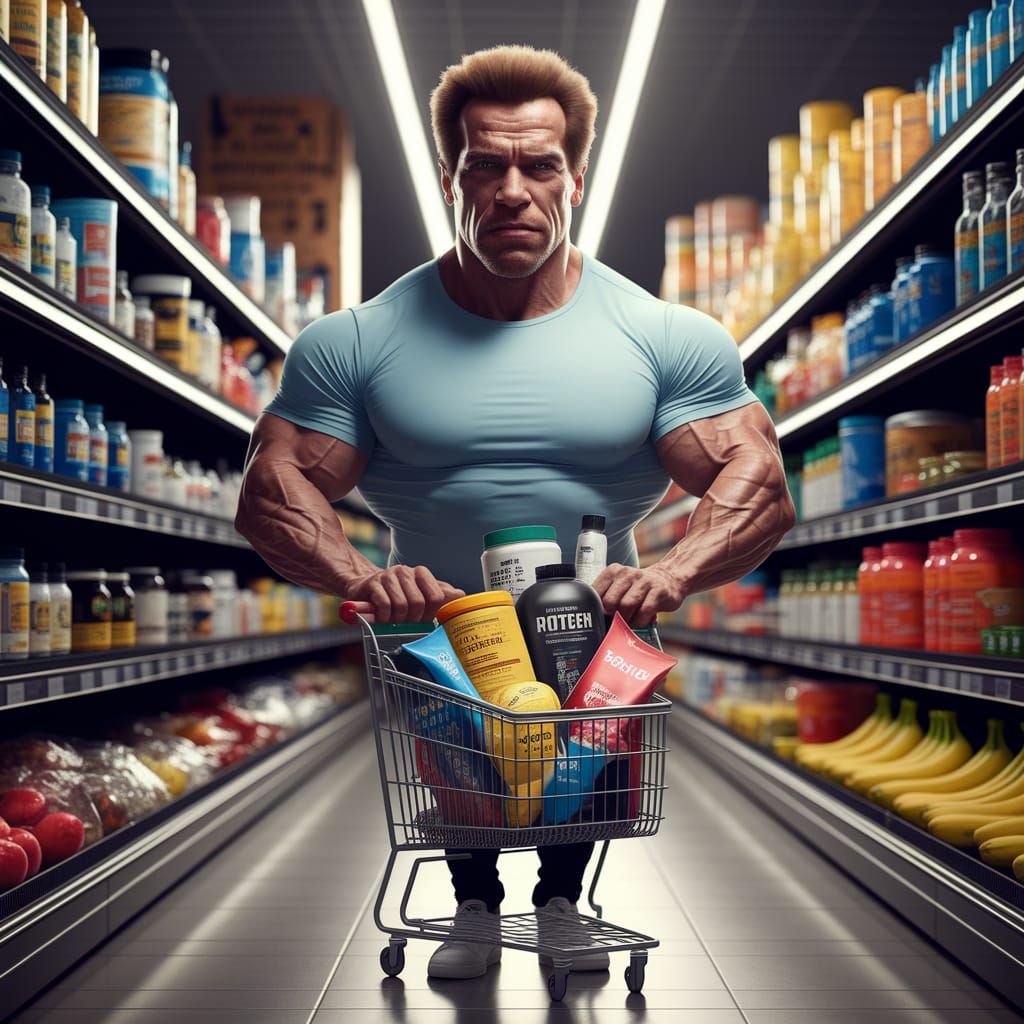 Arnold Schwarzenegger's Comedic Grocery Run Caricature