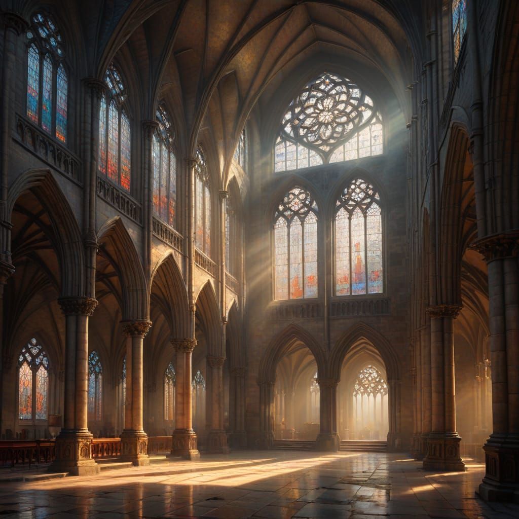 Gothic Cathedral in Oil Painting Style