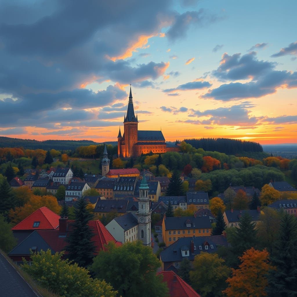 Bielefeld Cityscape with Sparrenburg in Impressionist Style