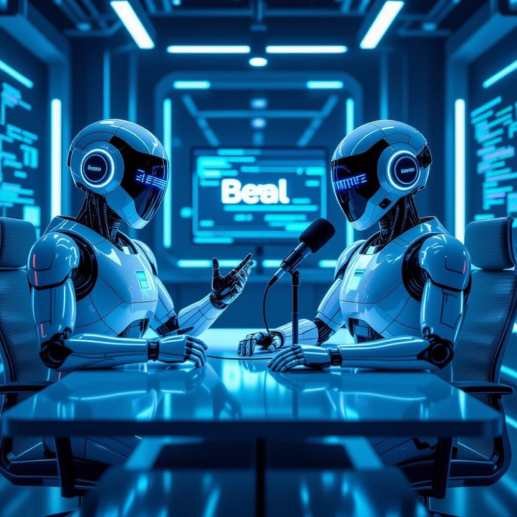 Futuristic AI Robots Host Cyberpunk Podcast