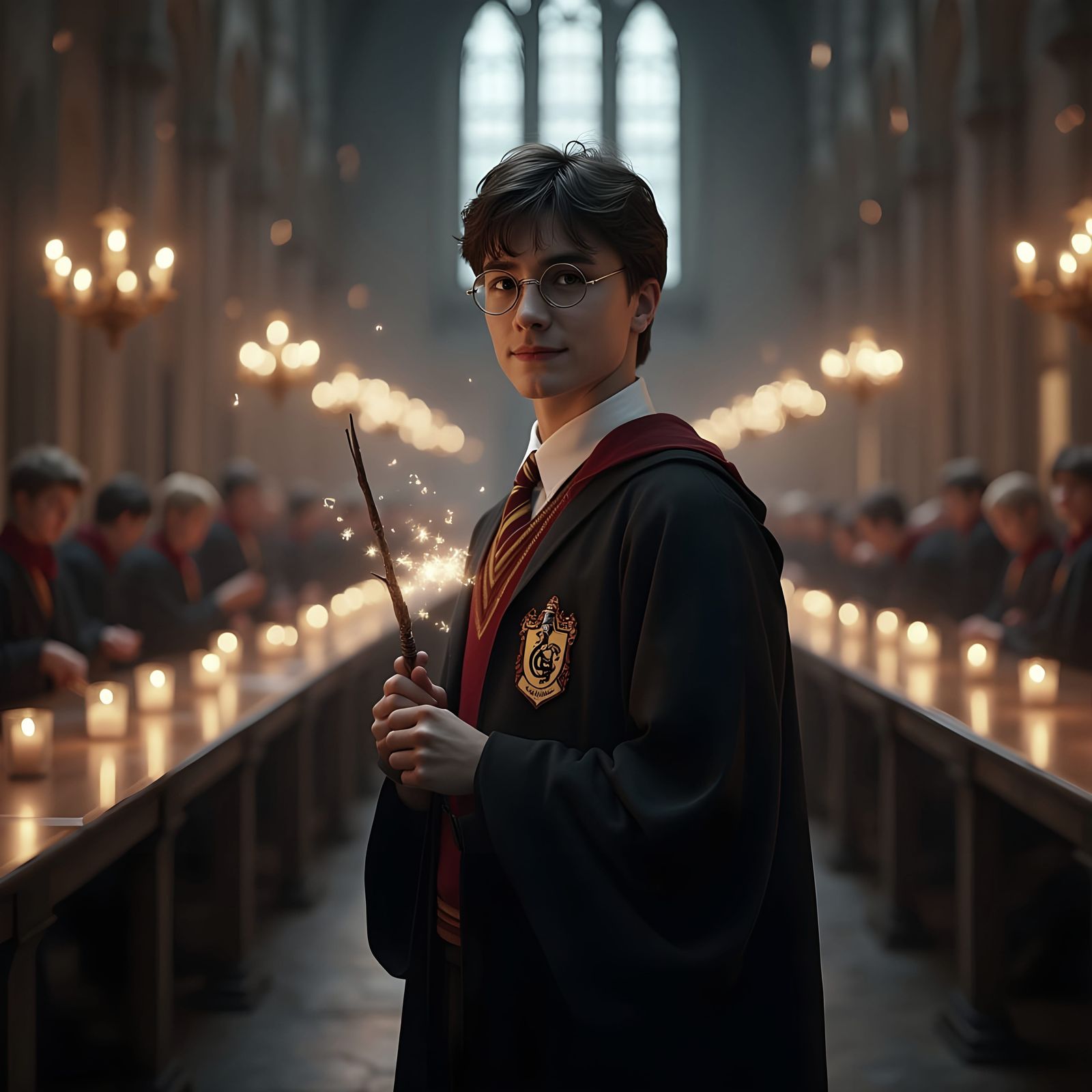 Harry Potter in Hogwarts Great Hall, Cinematic Portrait