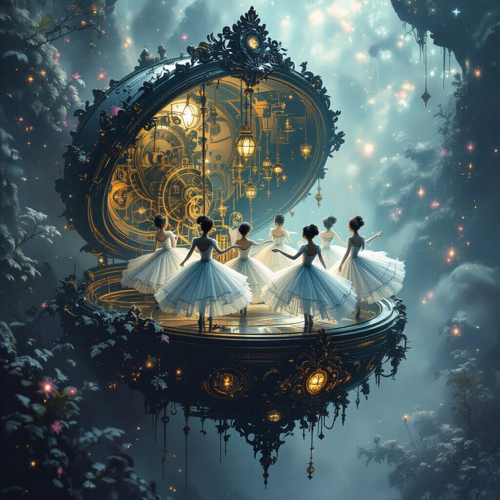 Spectral Music Box Drifting Through Nebula