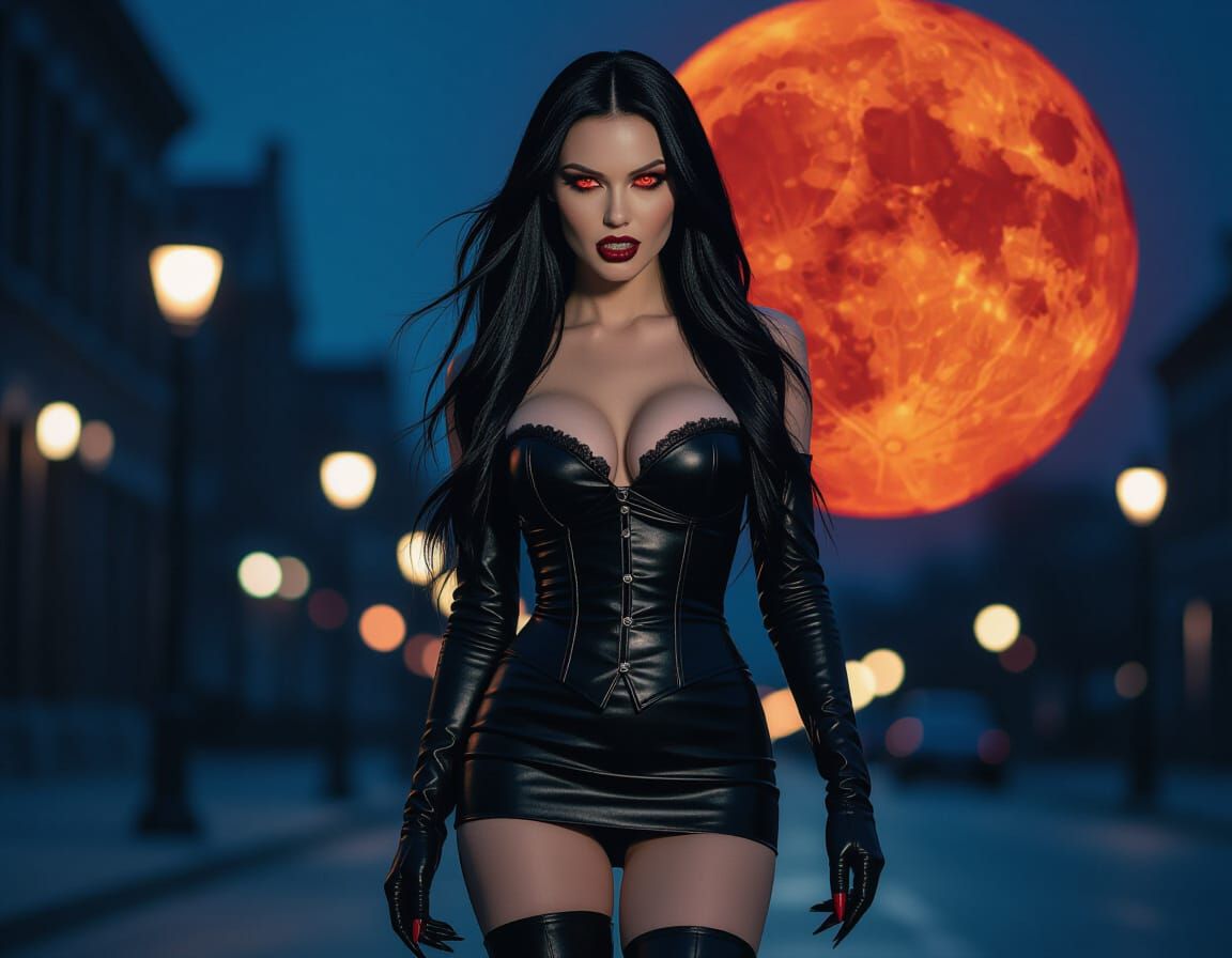 Vampire Portrait with Glowing Eyes and Fangs