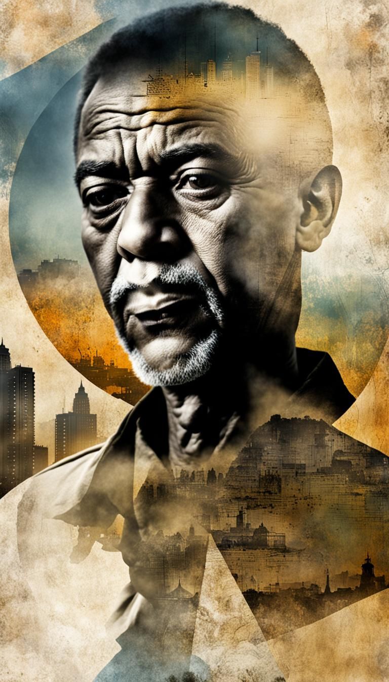 Textured Portrait with River Harbor Background