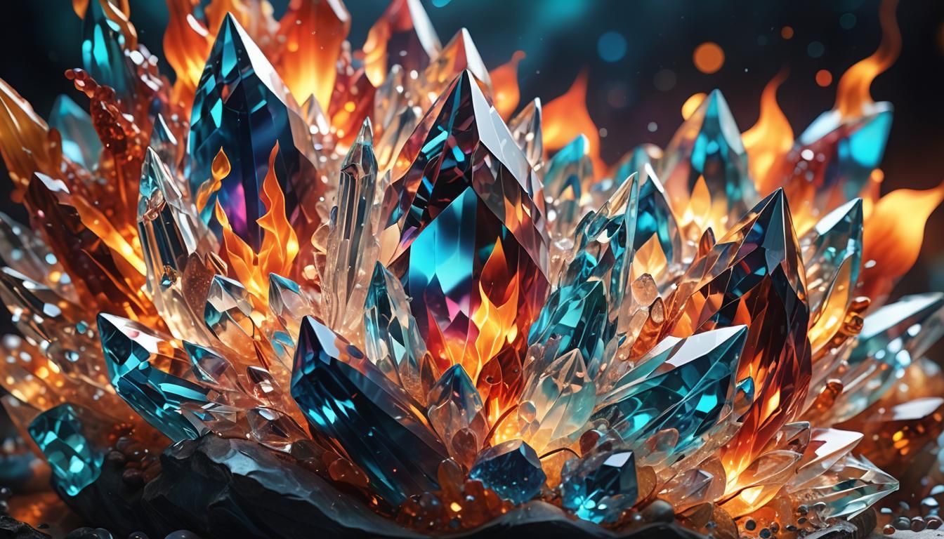 Surreal Crystal Art with Elemental Fusion Design