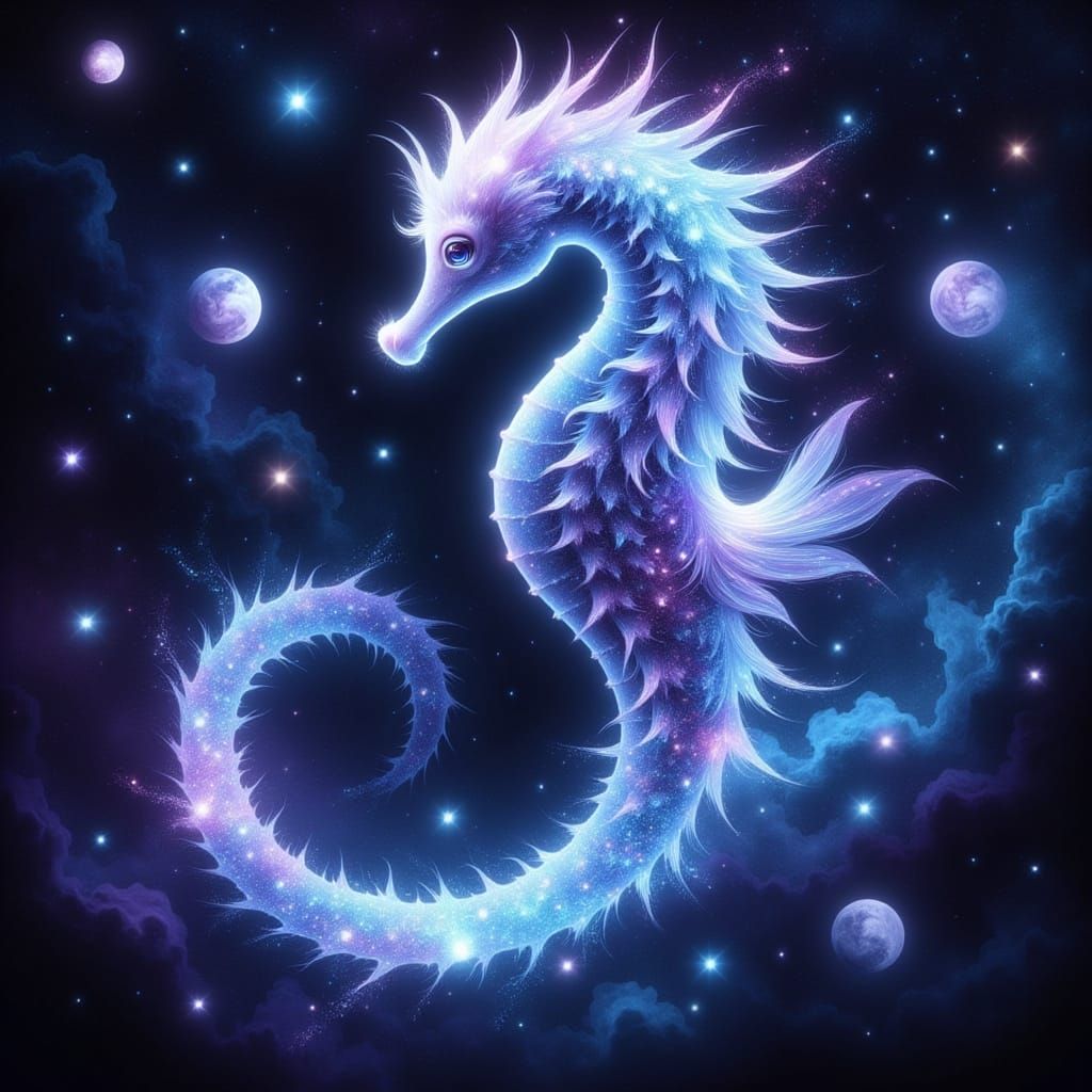 Celestial Seahorse Gliding Through Cosmos in Hyperrealistic ...