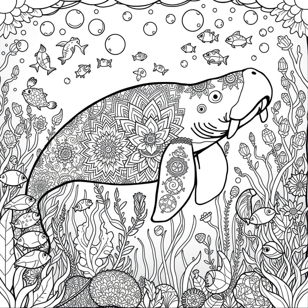 Enchanting Underwater World with Majestic Manatee in Black a...