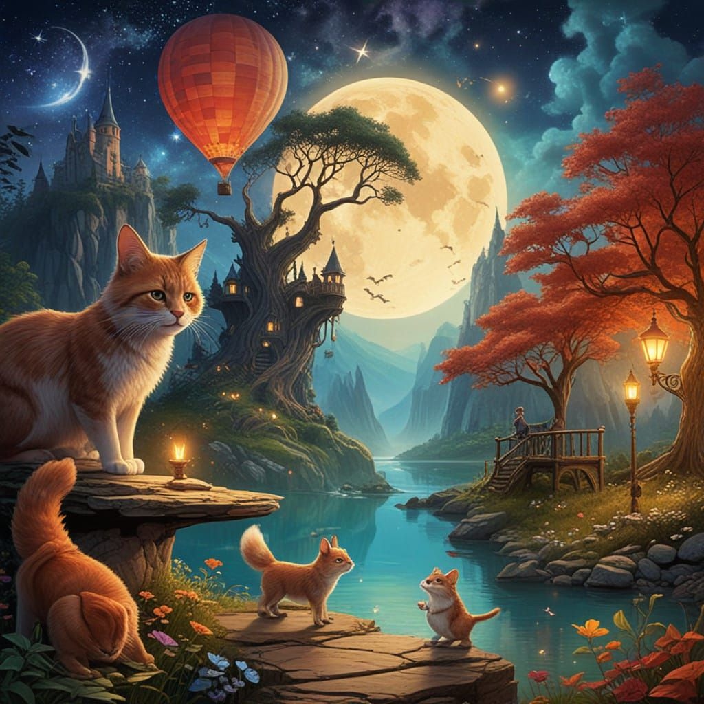 Dreamy Nighttime Scene Under Full Moonlight Illumination