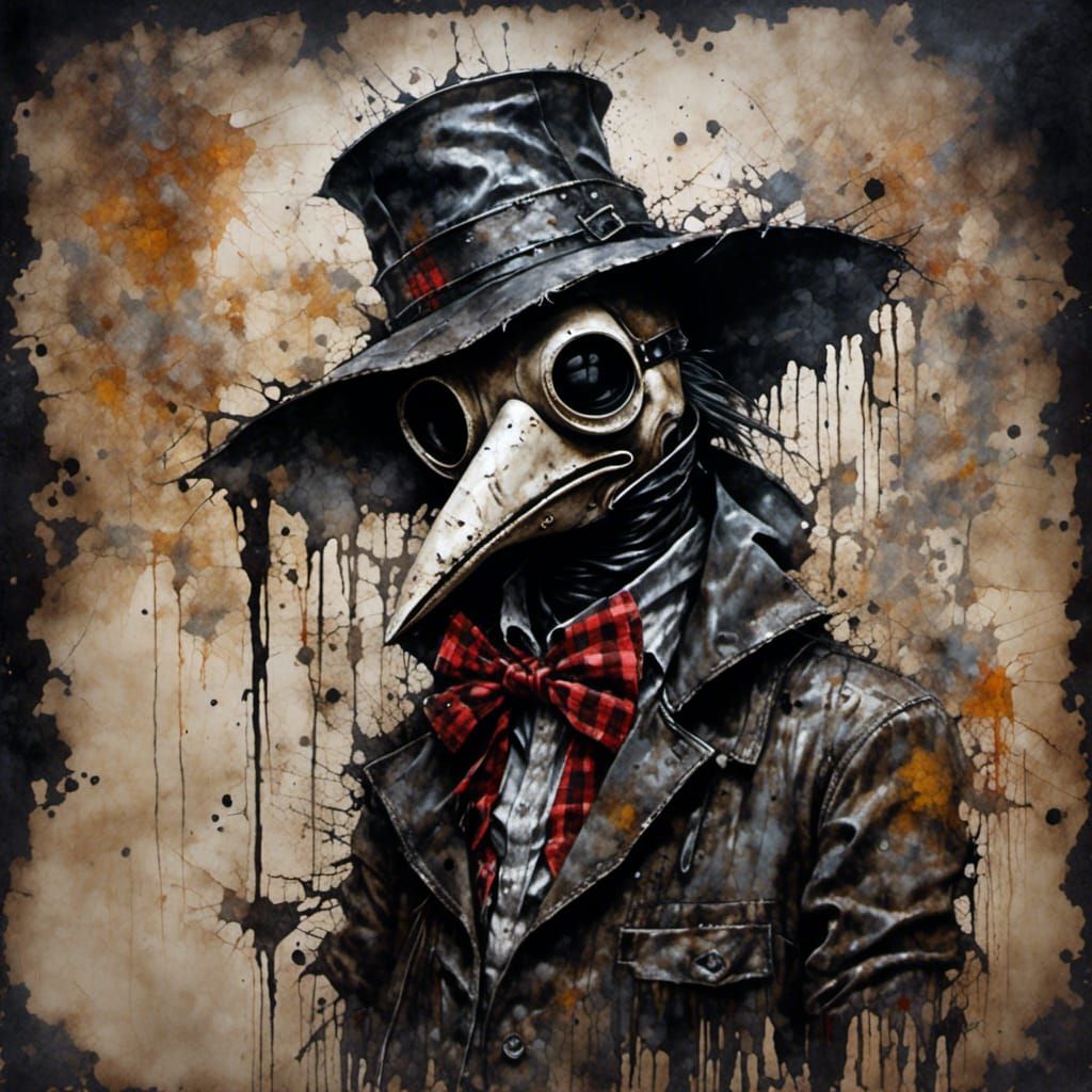 Grunge Plague Doctor Oil Painting Illustration