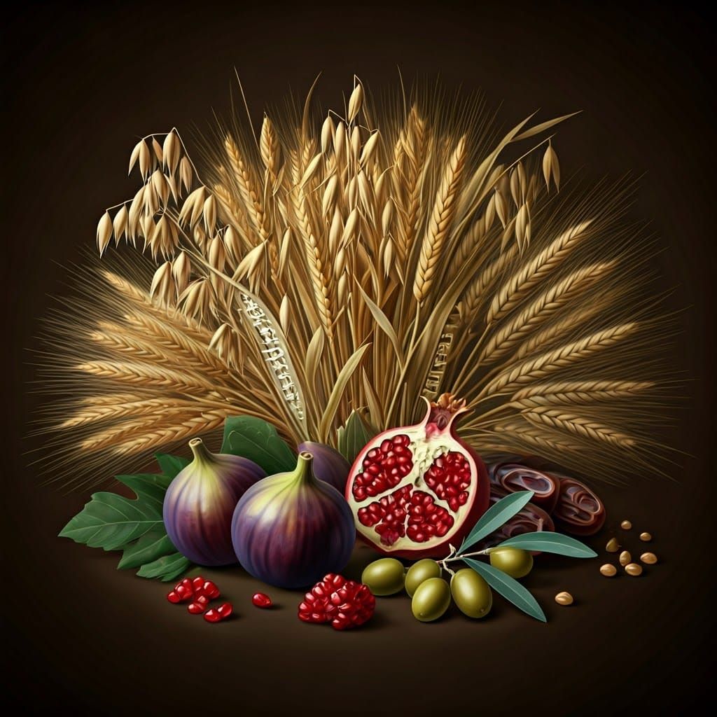 Botanical Still Life with Fruits and Grains