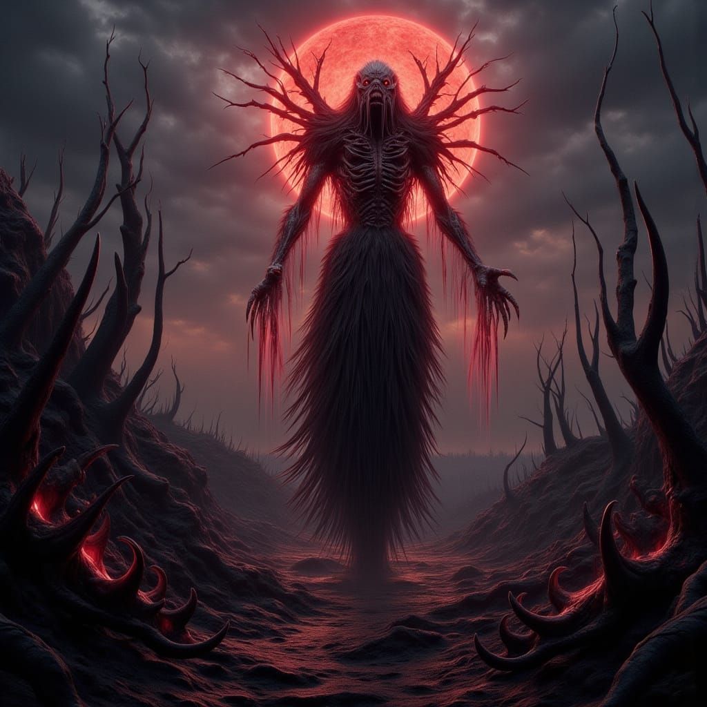 Ethereal Figure Roams Desolate Landscape in Surreal Style