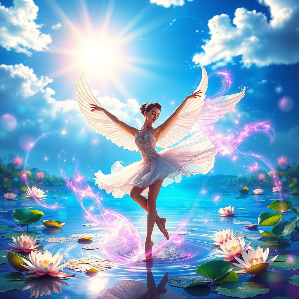 Ballerina's Ethereal Dance in Iridescent Light