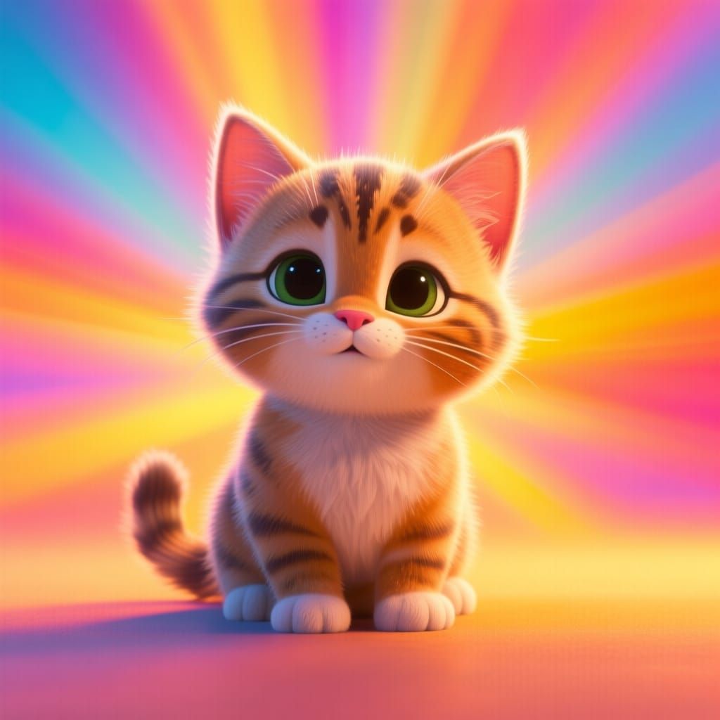 Adorable Baby Cat in Vibrant 3D Animation Style