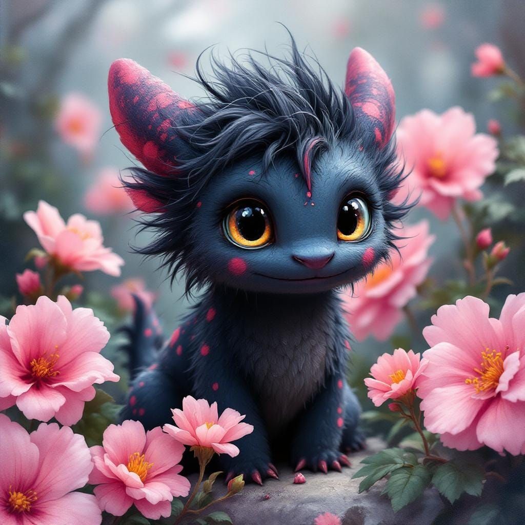 Whimsical Watercolor Dragon with Pink Flowers