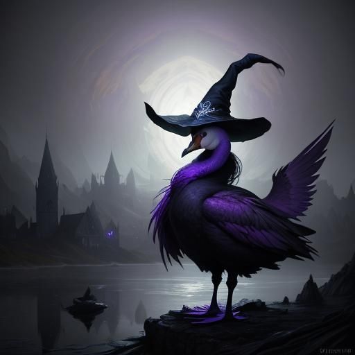 Swan in Witch Hat: Dark Fantasy Concept Art