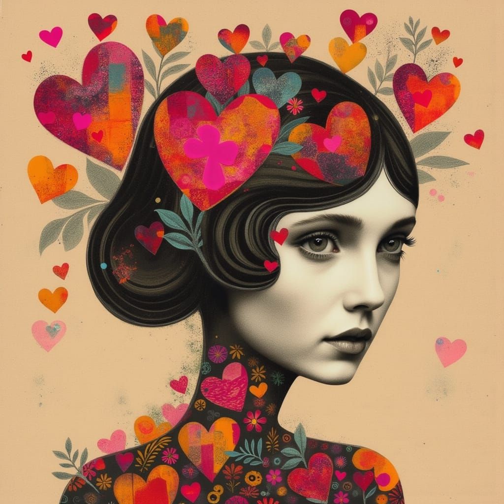 Abstract Woman in Raspberry and Tangerine Swirls