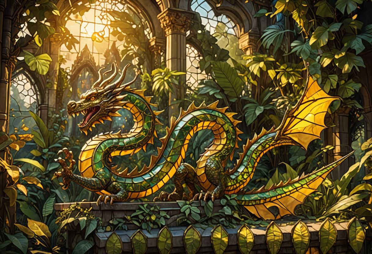 Stained Glass Dragon on Jungle Temple Roof
