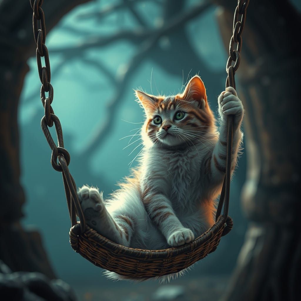 Epic Cinematic Cat in Vibrant Swing