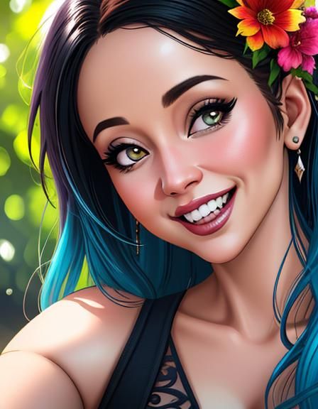 Woman Laughing Hysterically in Detailed Matte Painting