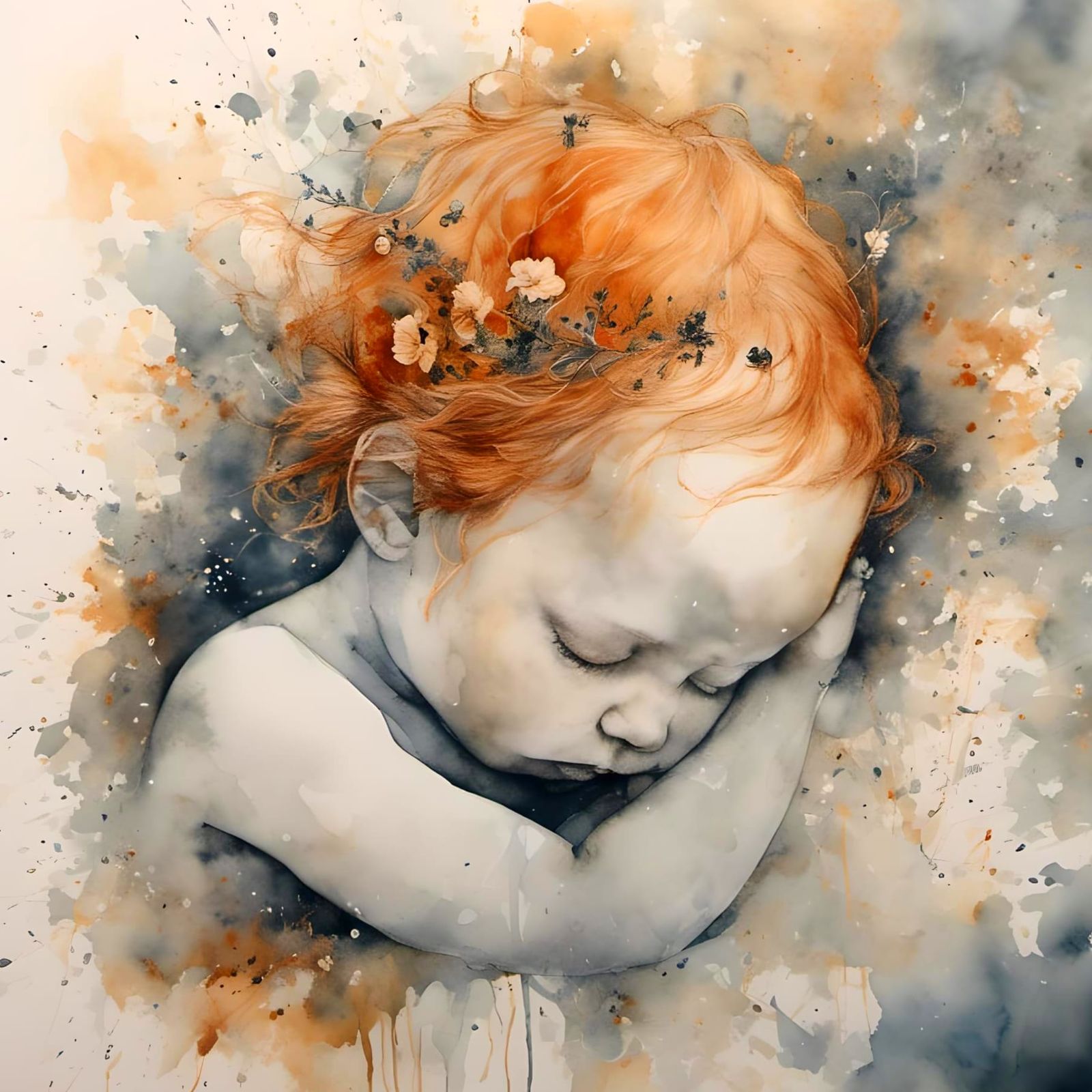 Ethereal Baby Girl in Charcoal and Watercolour