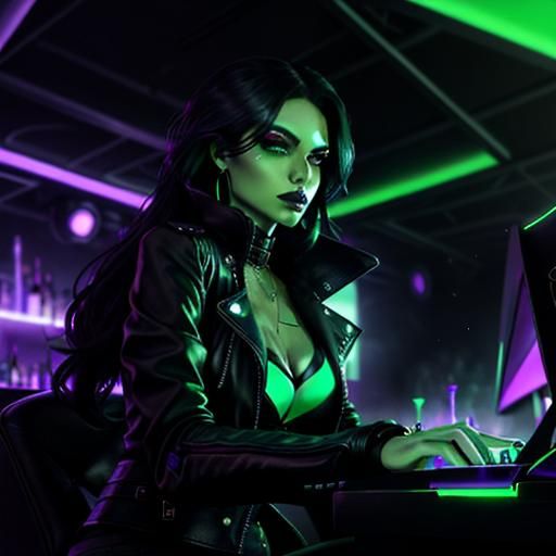 lit back room of a dingy club pulses with techno music.  Tri...