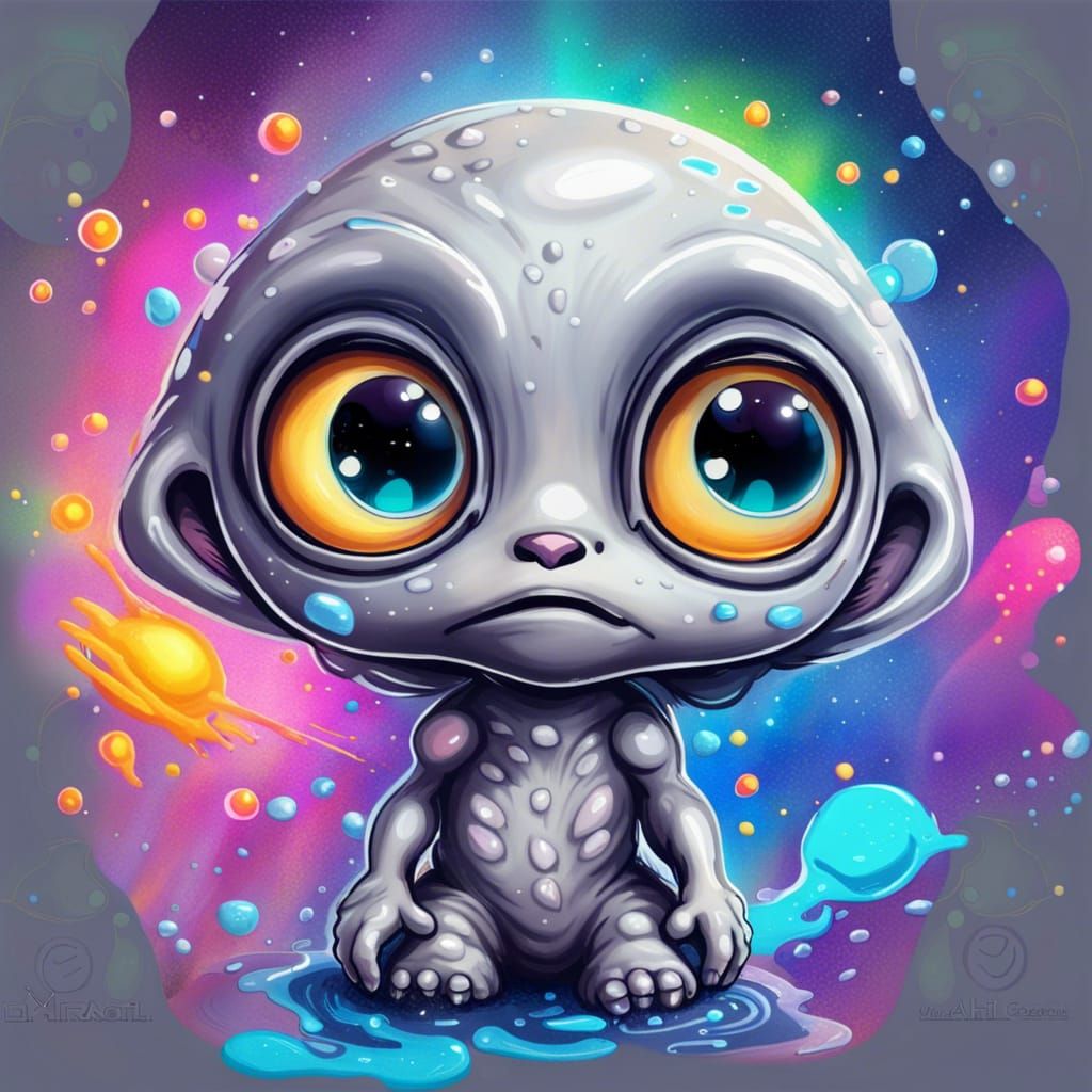 Cosmic Eyed Chibi Alien in Splash Art Style