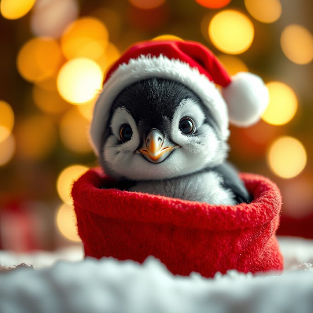 Magical Baby Penguin Surrounded by Christmas Wonder