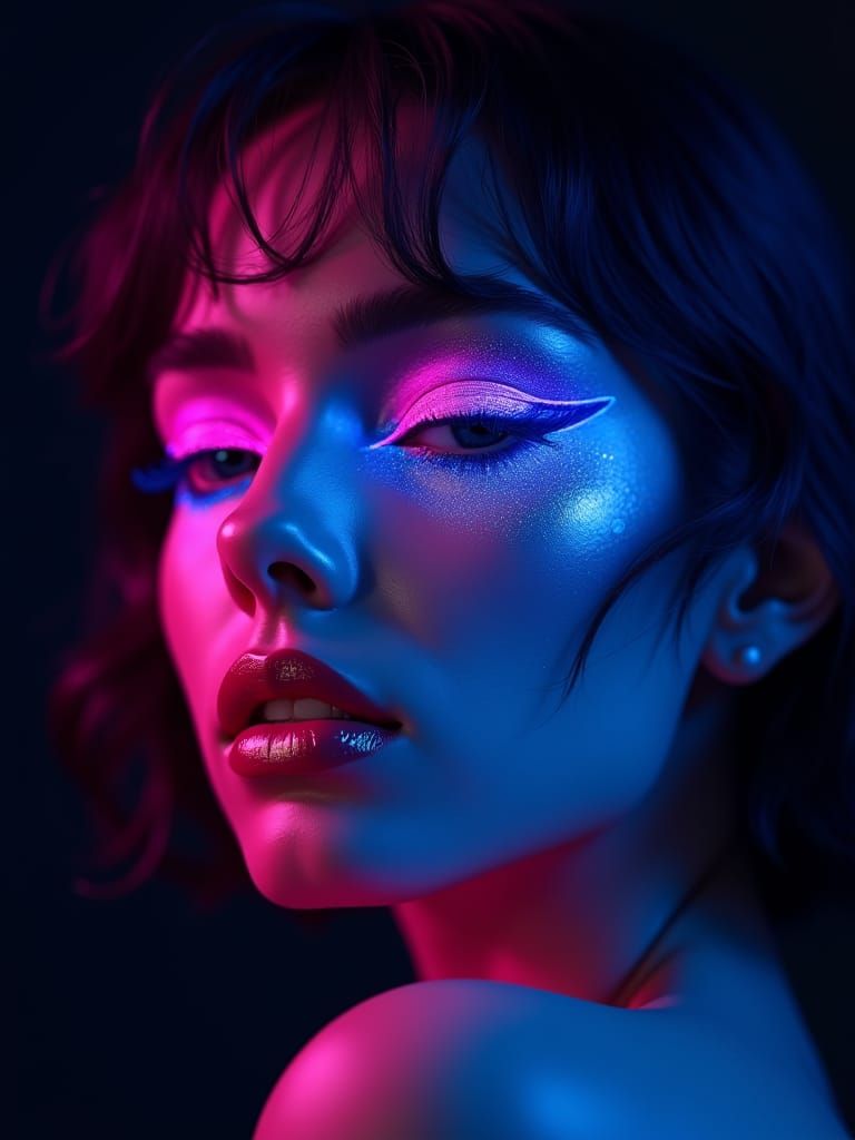 Electrifying Portrait with Neon Makeup in Art Nouveau Style