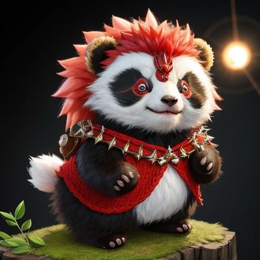 Knitted Red Panda with Feather Mohawk
