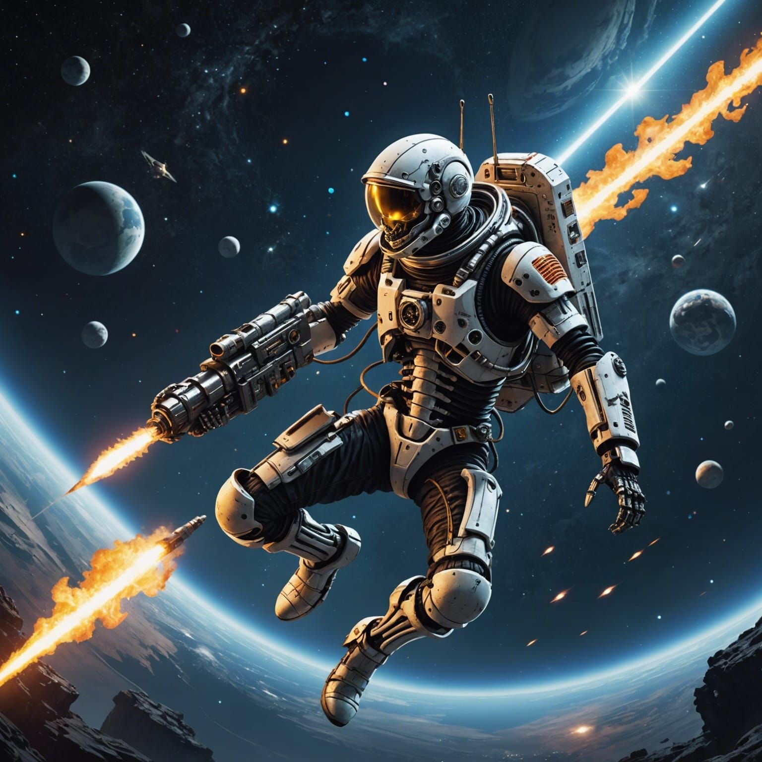 Skeleton Astronaut Lassoing a Space Cow