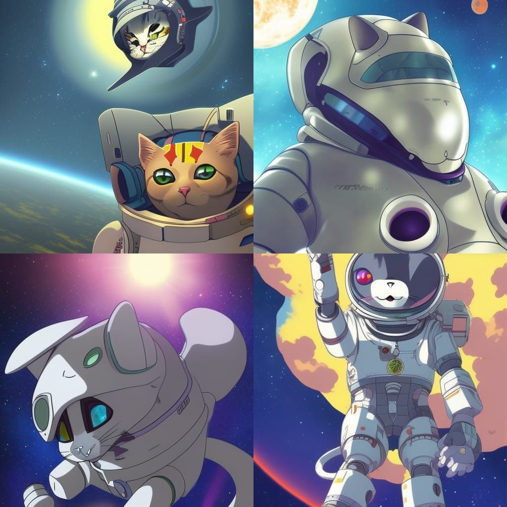 Cats Build Robot Mouse in Space, Anime Style