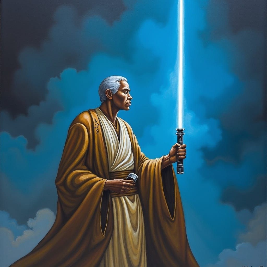 Jedi Knight with Blue Lightsaber in Futuristic Style