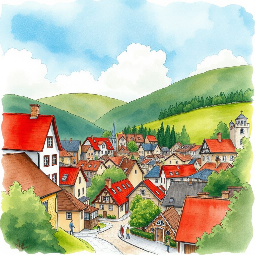 Serenity in Watercolor Small Town Portrait