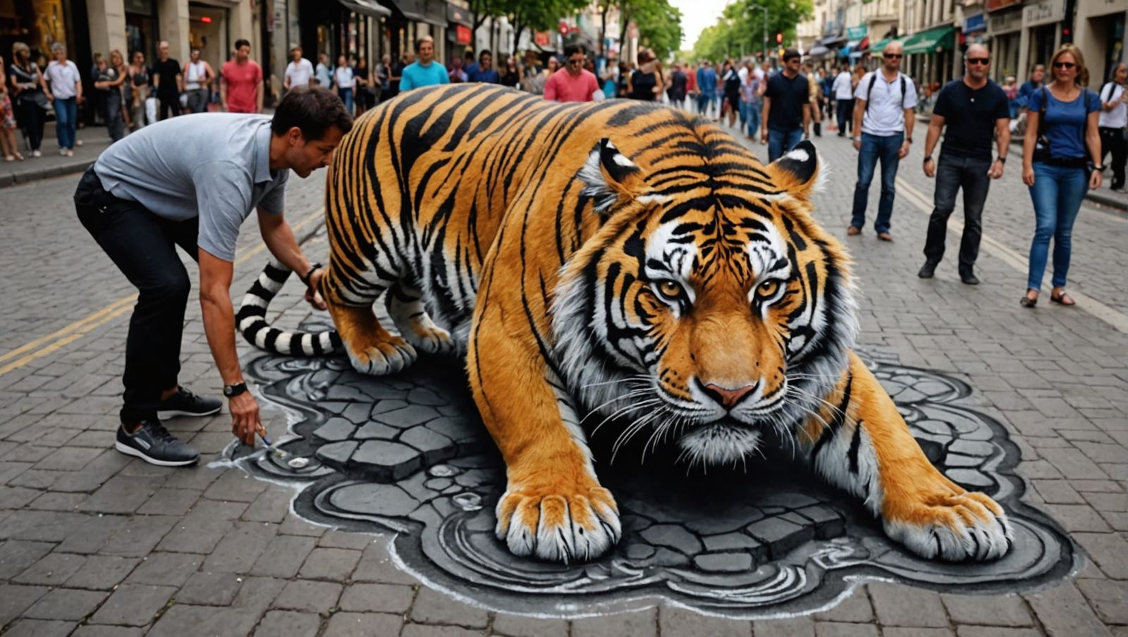 Photorealistic 3D Chalk Art: Tiger Emerges