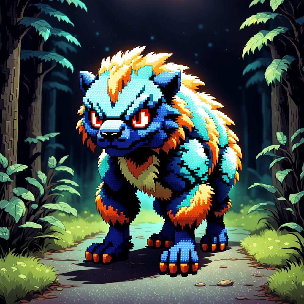 Pixelated Fur Beast in Retro 8-bit Style