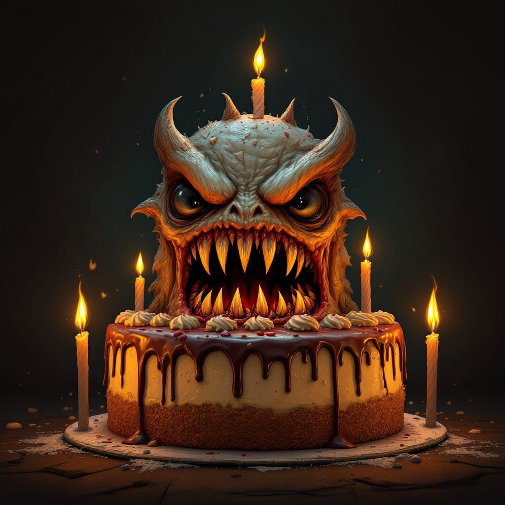 Cute Scary Monster Birthday Cake with Fangs