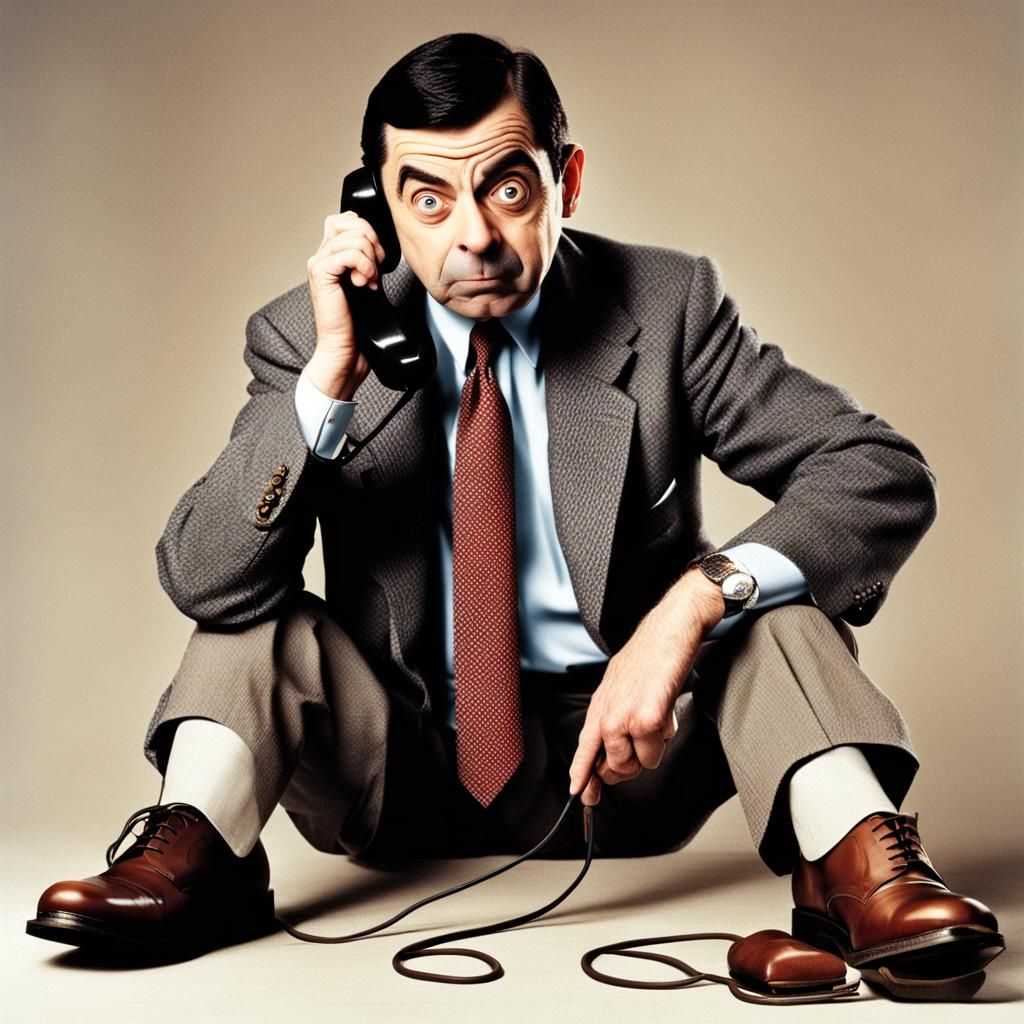 Mr. Bean Confused Using a Shoe as Telephone