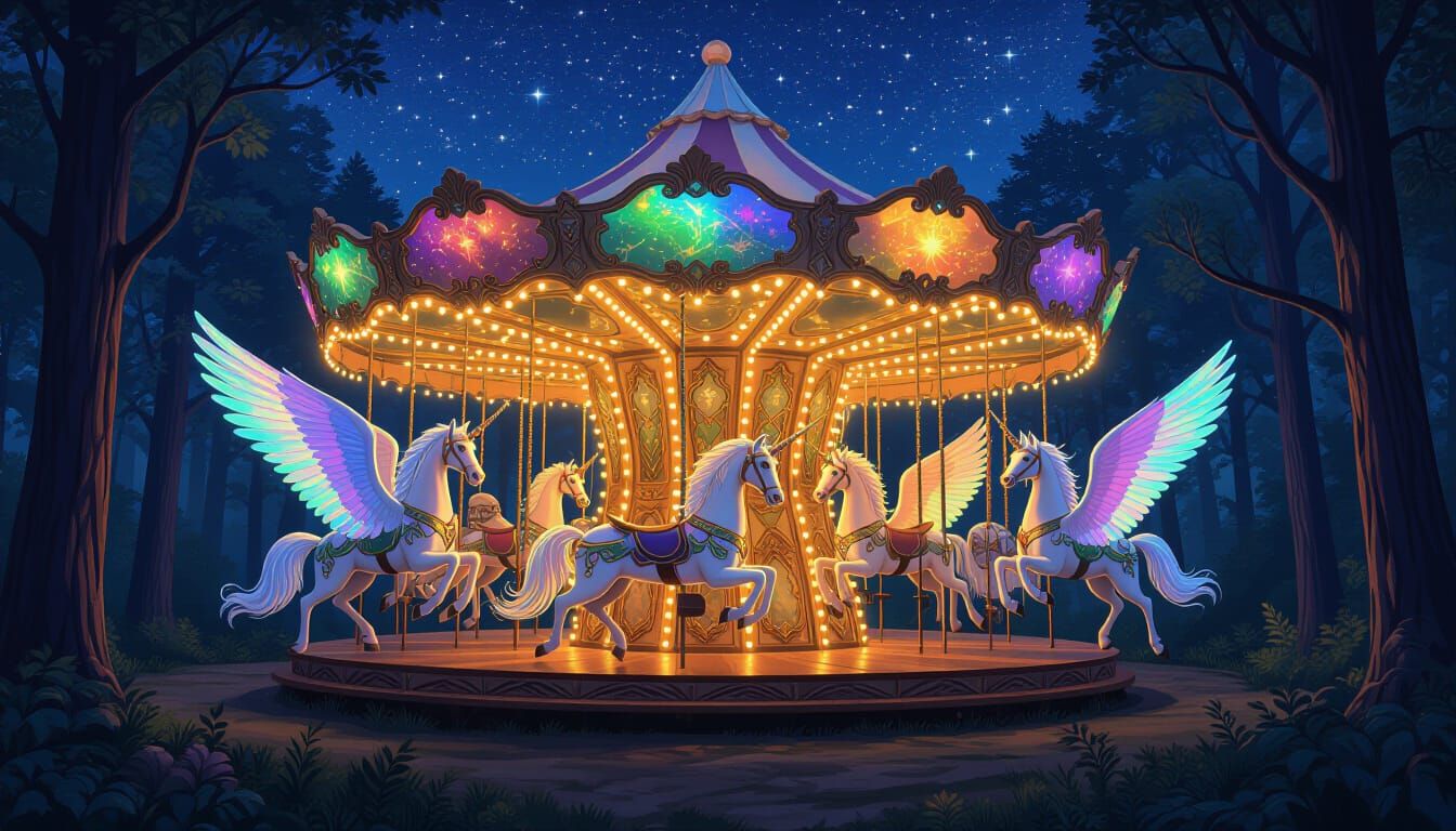Enchanted Forest Carousel with Mythical Creatures
