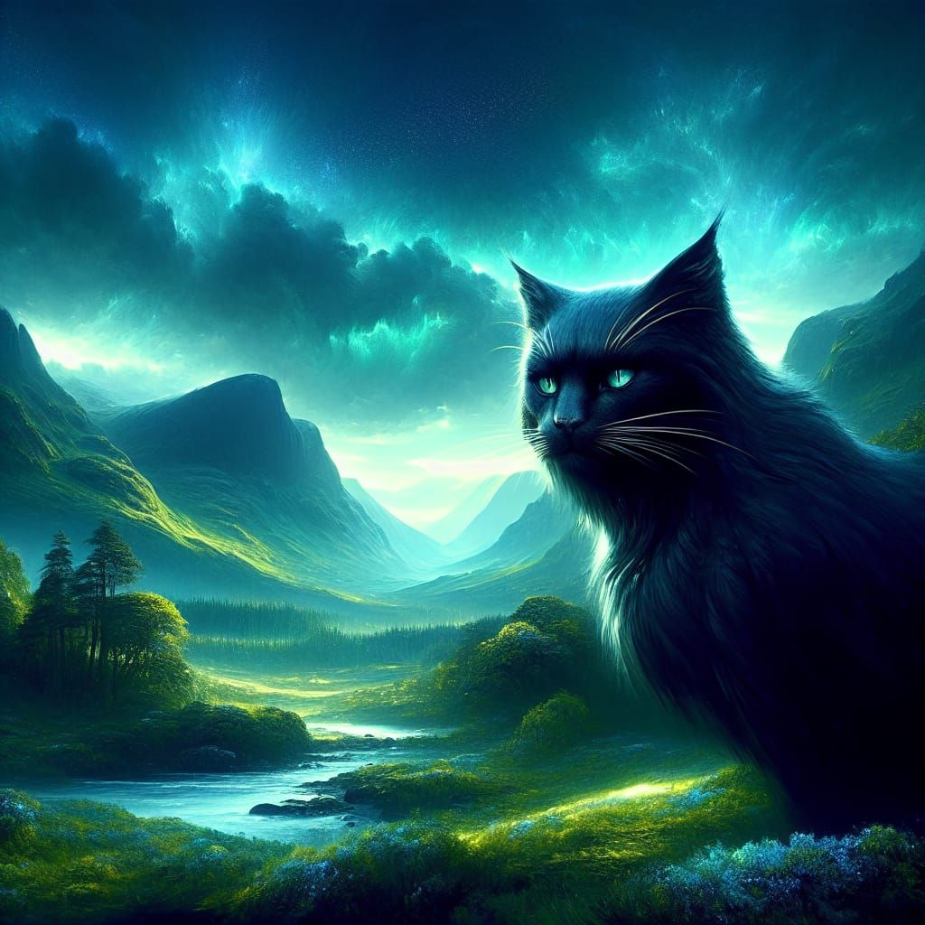 Cat-sìth in the Scottish Highlands, Digital Art
