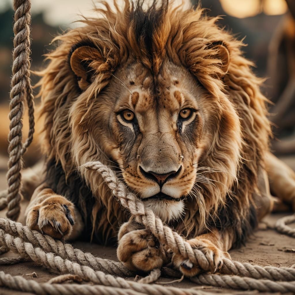 Lion Freed by Mouse in Surrealist Dreamscape