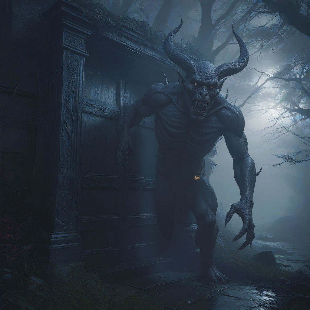 Misty Demon Emerges from Doorway: Matte Painting