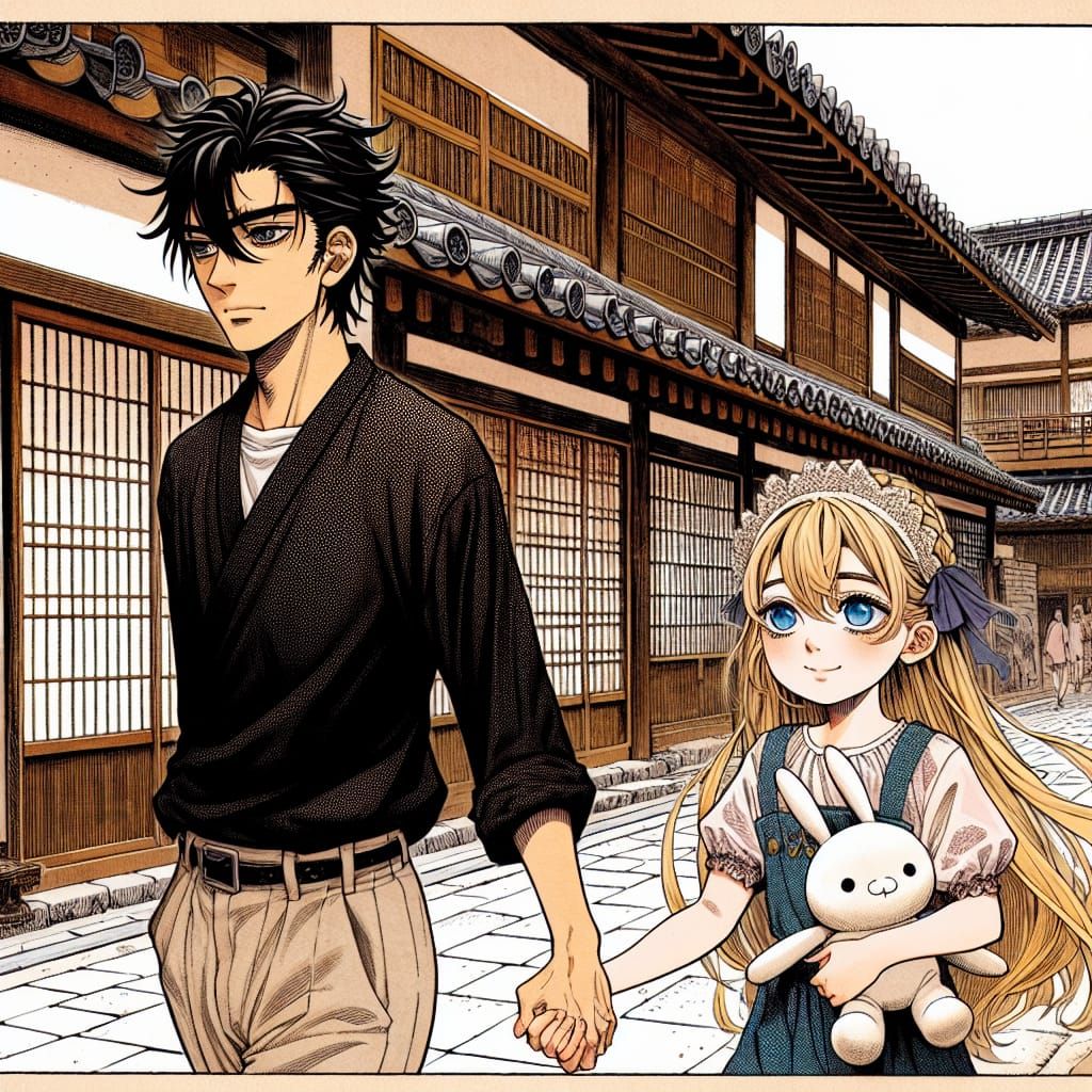 Man and Girl in Japanese Manga Style