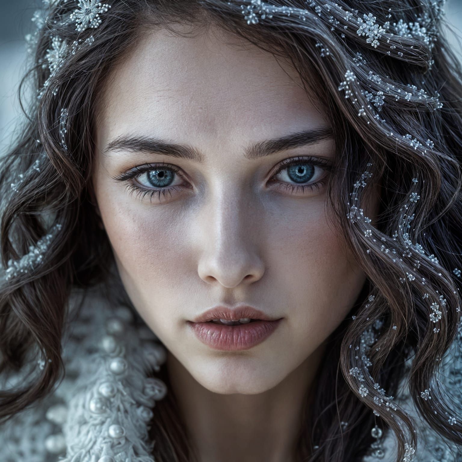 Elegant Snow Queen with Luxurious Black Hair