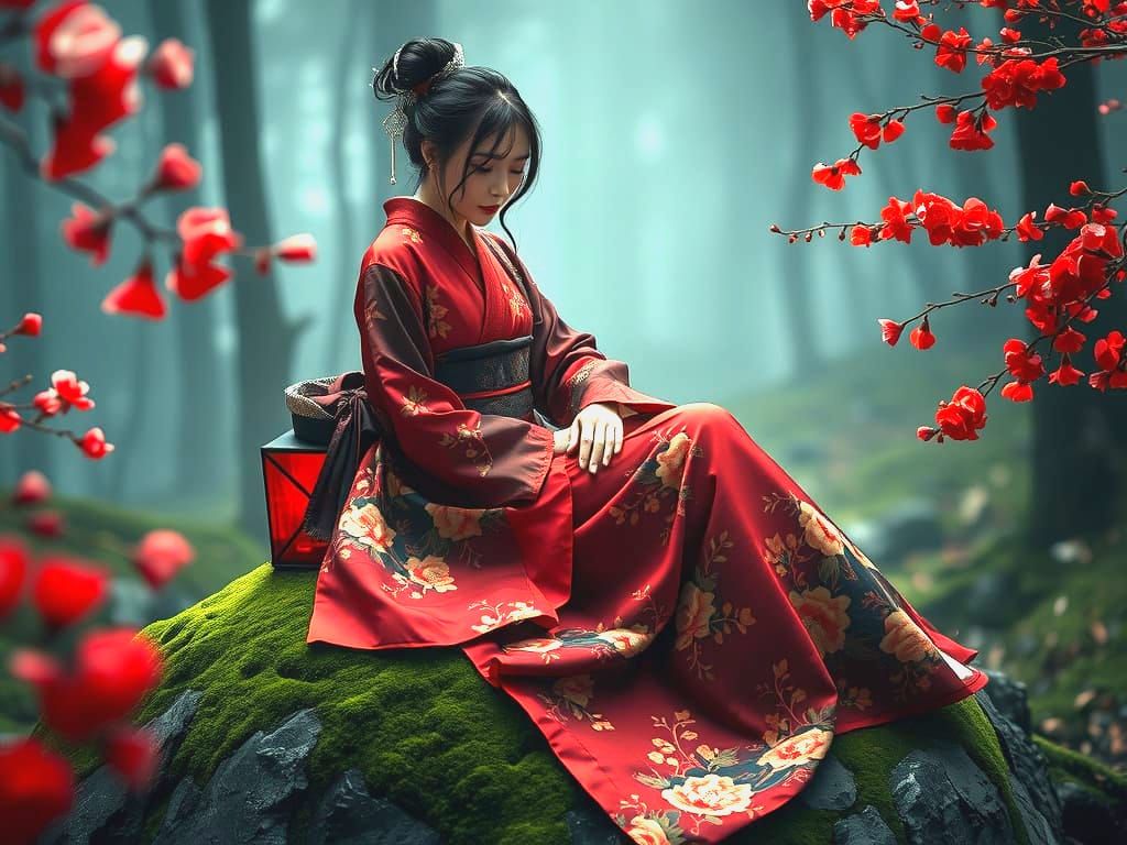 Ethereal Woman in Mystical Forest