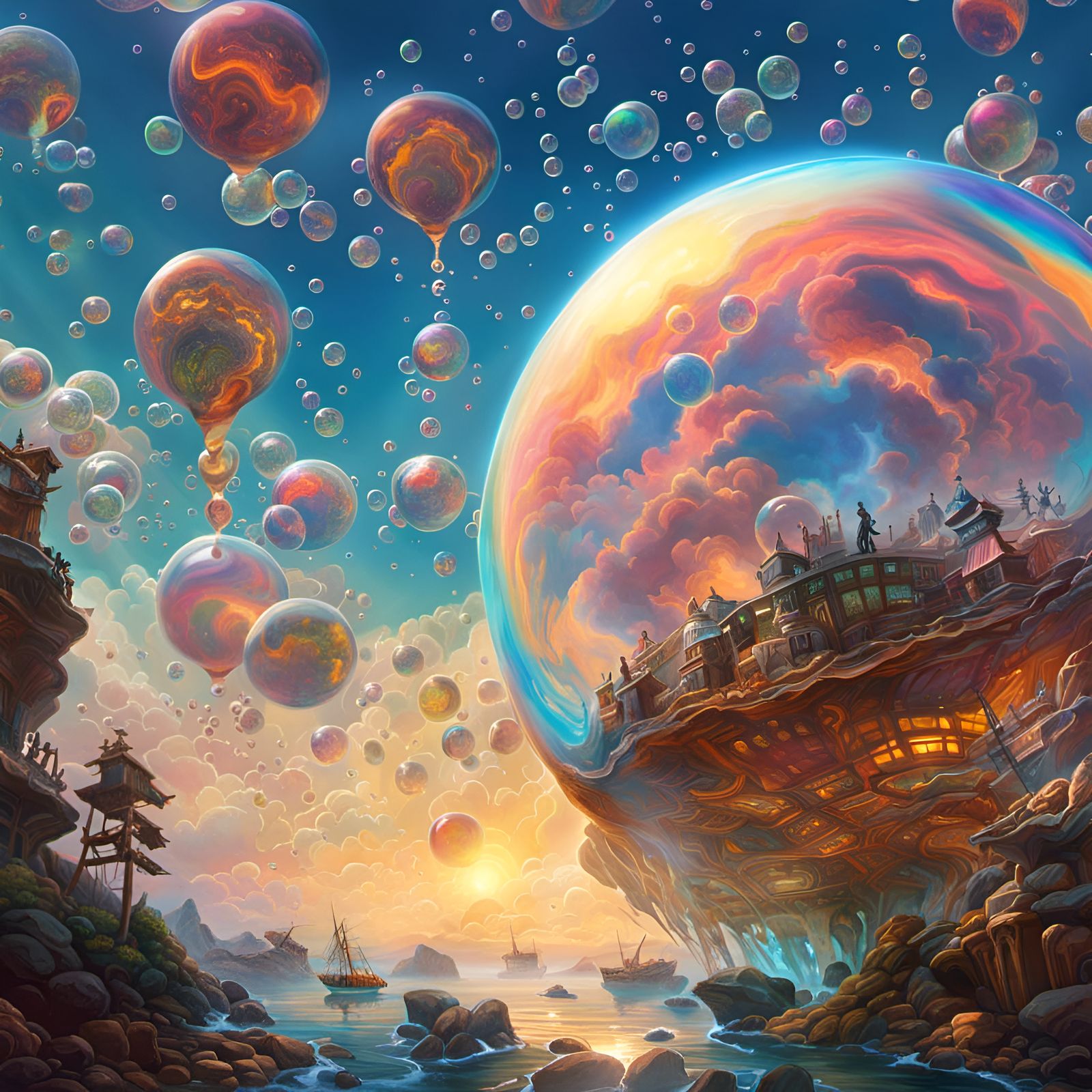 Dreamlike Sky Filled with Infinite Bubbles