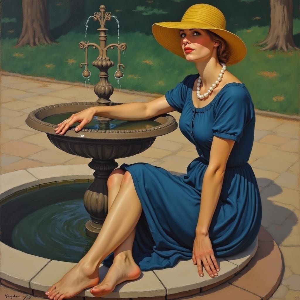 Fauvist Woman in a Fountain, Inspired by Fauvism and Impress...