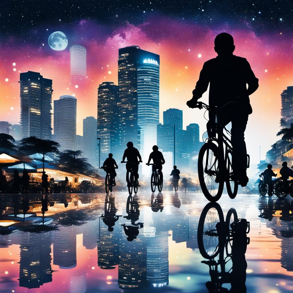 Night Cityscape Double Exposure in Da Vinci Style