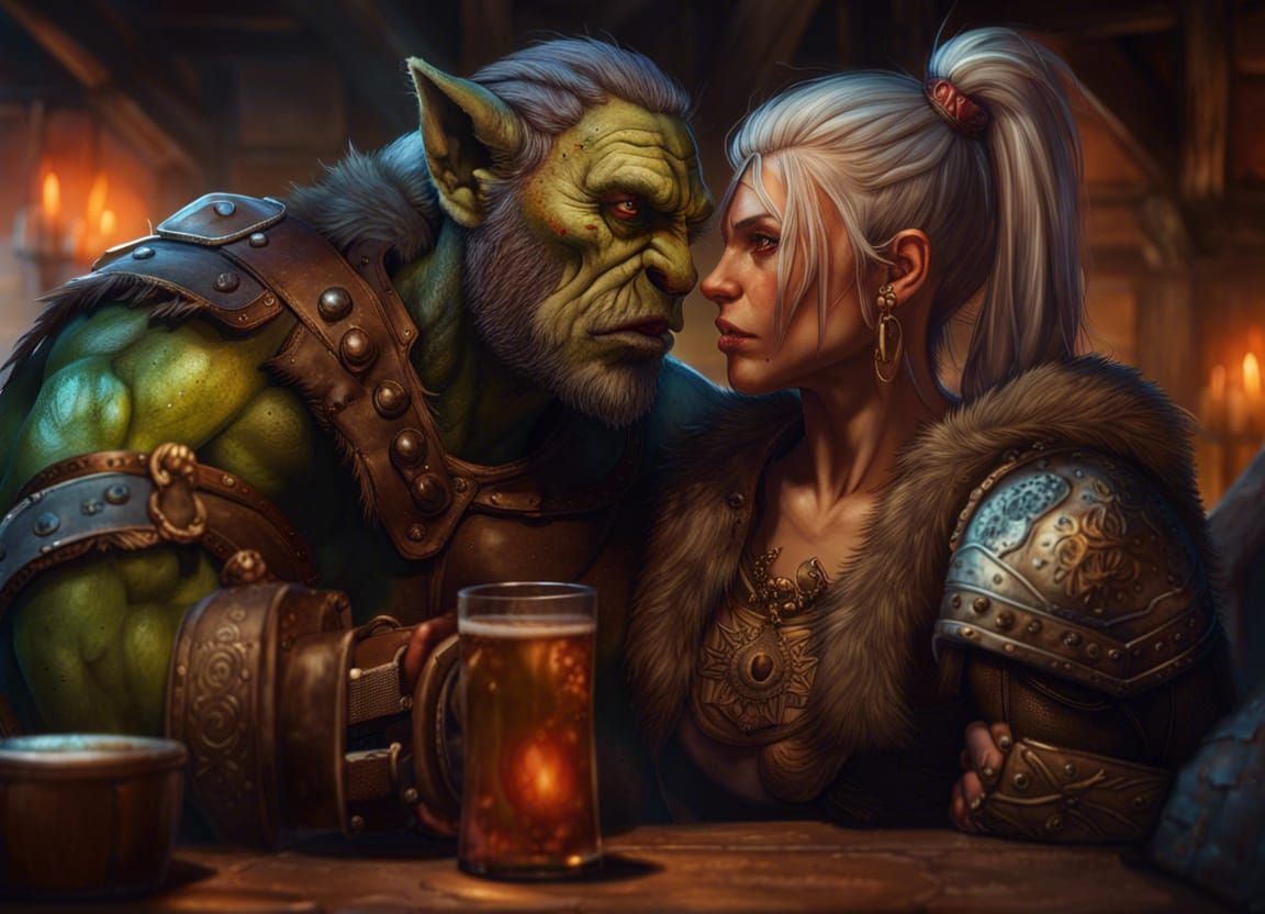 Orc Warrior Lord Relaxing in Medieval Bar