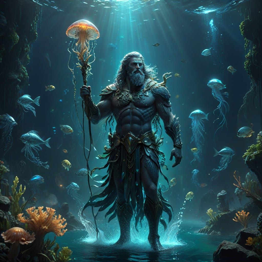 God of the Sea in a Vibrant Oceanic Landscape