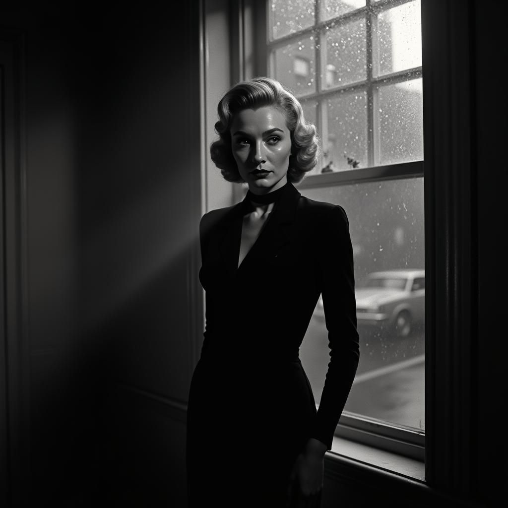Classic Film Noir Portrait of Woman in Shadows